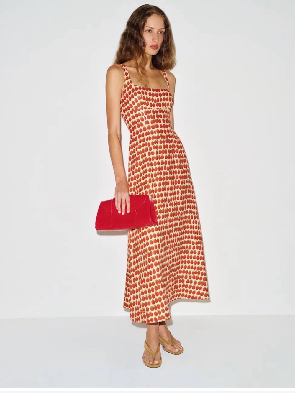 Reformation Sabine Red Dot Square-Neck Maxi Dress